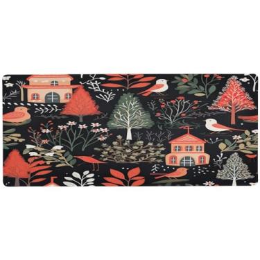 Imagem de Wassud Mouse pad para pássaros e árvores com base de borracha antiderrapante, mouse pad longo com borda costurada, à prova d'água, grande mesa para escritório, casa, 80 x 39,9 cm