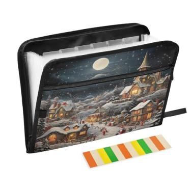 Imagem de Wassud Organizador de arquivos sanfonado de véspera de Natal, 13 bolsos, pastas expansíveis com abas e adesivos, organizador de pastas de documentos de recibo de papel tamanho carta A4 para viagens de