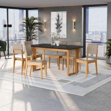 Imagem de Conjunto Sala De Jantar Dora Em Madeira Maciça 6 Cadeiras Linho Fendi 