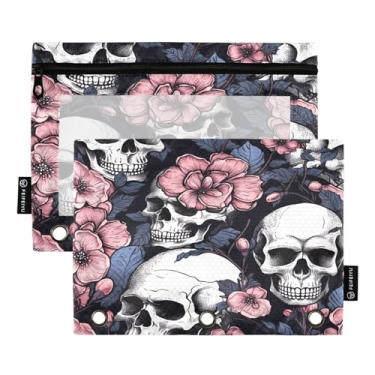 Imagem de Wassud Pacote com 2 pastas de fichário Skull Rose com 3 furos, pasta organizadora de arquivos para casa, escritório