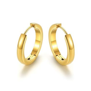 Imagem de KeyStyle Brincos pequenos de argola para mulheres, brincos minúsculos de aço inoxidável hipoalergênicos, dourado/prata/preto, cartilagem não manchada, brincos leves, 7/8/9/10/12/14/16 mm, 16mm, Aço