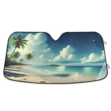 Imagem de Qilmy Para-brisa de carro, protetor de viseira dobrável para paisagem de praia, mantém fresco, bloqueia raios UV e acessórios para proteger carros, SUVs, caminhões-(L) 540