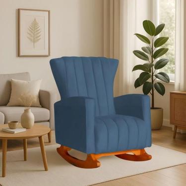 Imagem de Poltrona Amamentação Balanço Quarto Descanso Grécia Linho Linho Azul