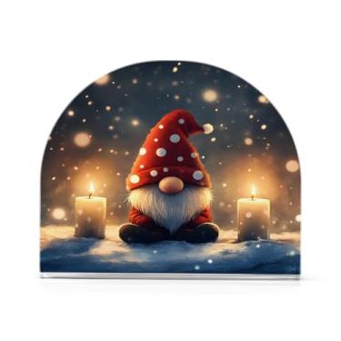 Imagem de xigua Suporte de guardanapo de gnomo fofo de Natal para mesas, porta-guardanapos de papel de placa acrílica elegante, dispensador de papel de seda independente moderno para sala de jantar, sala de