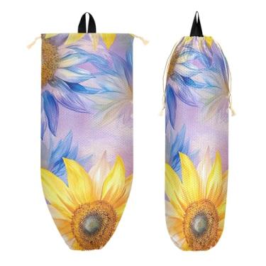 Imagem de xigua Suporte de parede para saco de plástico girassóis com cordão, 1 pacote, organizador de sacolas de supermercado reutilizável para bolsas, meias, roupas íntimas e gravatas