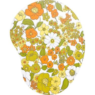 Imagem de Mouse Pad Ergonômico Gota Flores Amarelas Laranja Retrô