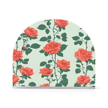 Imagem de Qilmy Porta-guardanapos rosa vermelha do dia dos namorados para mesas - porta-guardanapos para cozinha, porta-guardanapos de mesa, porta-guardanapos de coquetel, porta-guardanapos moderno, guardanapos