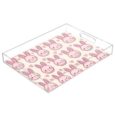 Imagem de STAYTOP Lovely Rabbits Bandeja acrílica para servir 15,7 x 11,20 cm, bandejas decorativas à prova de derramamento, organizador de bancada para café da manhã, chá, comida, maquiagem