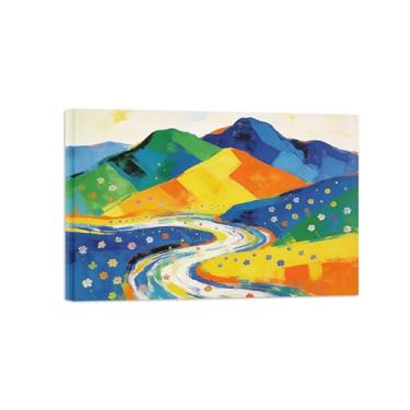 Imagem de Pintura abstrata de arte de parede - flores coloridas rio montanha 4 - decoração moderna - impressões em tela para sala de estar pronto para pendurar 20x30cm8x12in tela embrulhada