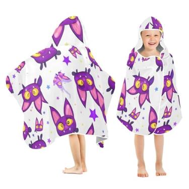 Imagem de Burbuja Toalha de banho com capuz de morcegos de desenho animado para crianças, toalha de praia de pelúcia macia absorvente para meninas e meninos 3-10 anos, 61 x 127 cm