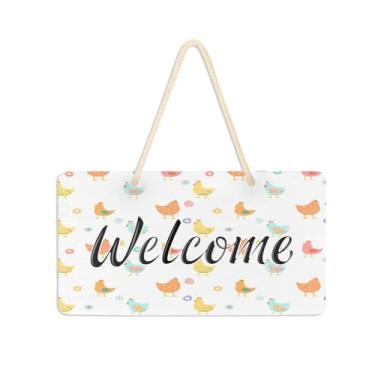 Imagem de Burbuja Placa de boas-vindas colorida de galinhas para porta da frente, placa de boas-vindas de PVC para pendurar na parede, decoração de férias, 15 x 28 cm