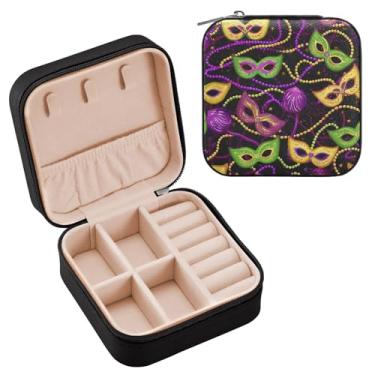 Imagem de YETTASBIN Caixa de joias de máscaras de carnaval para adolescentes, meninas, mulheres, presente de aniversário, Natal, caixa de armazenamento portátil de couro PU, mini estojo de joias de viagem para