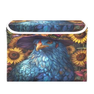 Imagem de CEBUGI Caixotes de armazenamento com tampas, caixa de armazenamento de tecido dobrável, compartimentos organizadores de cubo de galinha azul para prateleiras de armário de casa e quarto 40 x 30 x 30