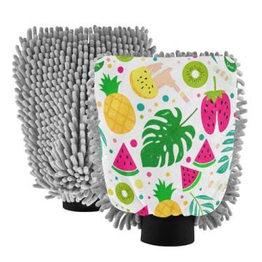 Imagem de STAYTOP Luvas de lavagem de carro de frutas coloridas, 2 peças, luvas de microfibra de chenille, sem arranhões, panos de esponja de lavagem ultra absorventes para carros, limpeza doméstica - M