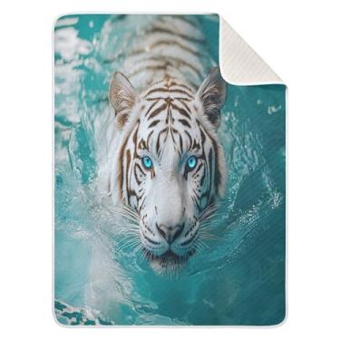 Imagem de xigua Cobertor de bebê tigre branco de algodão para bebês, cobertor leve e macio para recepção e cobertor para berço, carrinho de bebê, cobertores de berçário, 76 x 101 cm