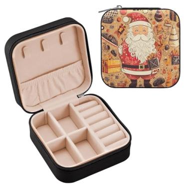 Imagem de YETTASBIN Caixa de joias de Natal Papai Noel para adolescentes, meninas, mulheres, presente de aniversário, Natal, caixa de armazenamento portátil de couro PU, mini estojo de joias de viagem para