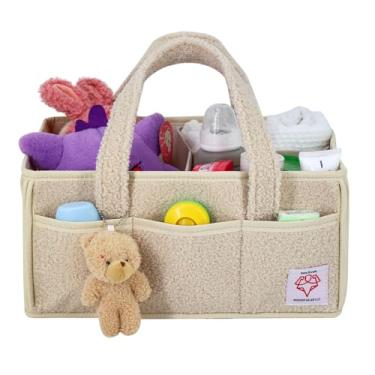 Imagem de Bebe Bundle Organizador de fraldas para troca-fraldas – cesto de armazenamento de berçário para lenços, fraldas, brinquedos – organizador portátil de carro – grande caixa de armazenamento de feltro