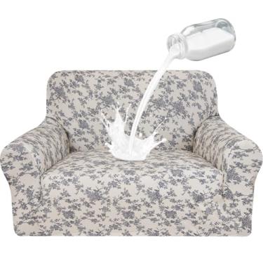 Imagem de ALIECOM Capa de poltrona 100% à prova d'água, capa de poltrona para sala de estar, compatível com animais de estimação, capa lavável de sofá para cães, protetor de móveis com estampa elástica (bege e