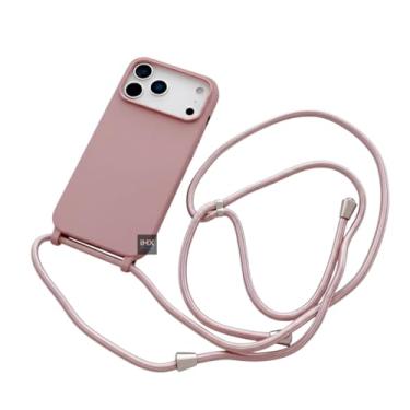 Imagem de Capa Case Capinha Para iPhone 17 PRO Silicone Com Cordão Alça De Pescoço Ajustável Veludo Premium (ROSA AREIA)