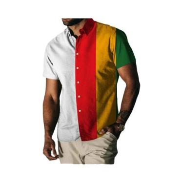 Imagem de Camisa Casual Vintage Havaiana Masculina Com Estampa Floral Arco-Íris 