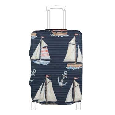 Imagem de Joisal Veleiros pintados, âncoras, listradas, protetor de bagagem, capa de mala, fofo, lavável, gráfico, viagem, férias, essenciais, P, serve para capa de 45 a 50 cm, Âncoras listradas para veleiros