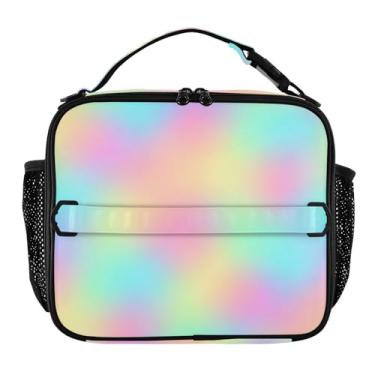 Imagem de Joisal Lancheira em aquarela arco-íris gradiente pastel para mulheres, meninas, lancheira com alça de ombro, masculina, infantil, lancheira para trabalho e meninos, bolsa térmica floral