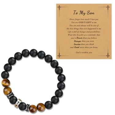 Imagem de Presentes inspiradores para filho, adolescentes, meninos, adolescentes, cruz, contas, pedras naturais, motivacionais, presentes cristãos, bônus de Natal, genro, enteado, presente de aniversário, cruz