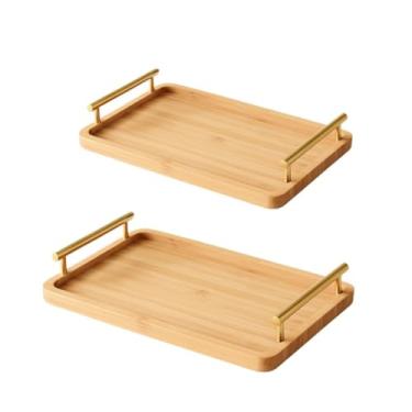 Imagem de Bandeja Bambu Alça de Metal Kit - 30x20 e 35x25 Multiuso Decoração Porta Copos Chá Petisqueira, Decoração e Multiuso para Reuniões Familiares(02un - 30x20cm e 35x25cm)