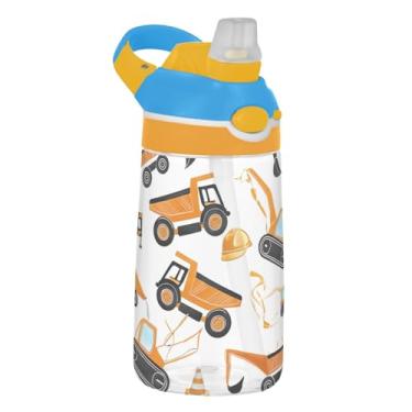 Imagem de Garrafa de água infantil Tritan de 473 ml com tampa de palha, à prova de vazamento, garrafa de água esportiva para escola, reutilizável, copos de viagem para crianças de 473 ml, alça de transporte