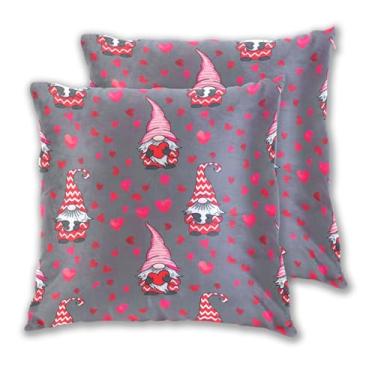 Imagem de Joitme Conjunto de 2 capas de almofada de coração de gnomo fofo dos namorados, capa de almofada fofa para uso ao ar livre, almofadas decorativas divertidas para sofá, 50 x 50 cm, 2 peças