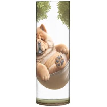 Imagem de Vasos de flores decorativos cilíndricos chow chow cachorro fofo vaso de flores redondo fofo personalizado decorações de outono para casa, 30 cm x 9,9 cm