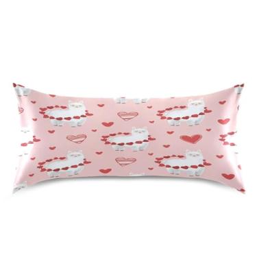 Imagem de Blueangle Fronha de cetim refrescante para cabelo e pele, capa de travesseiro de lhamas brancas dos namorados, tamanho king 50,8 x 101,6 cm com fecho de envelope (924)