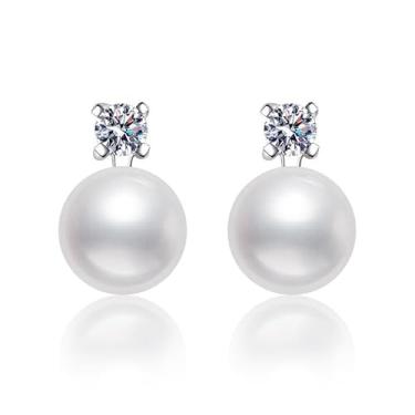 Imagem de Rostisla Brincos de pérola S925 prata pura estilo Diana simples pérola natural design high-end 0,6 quilates D-color moissanite pérola