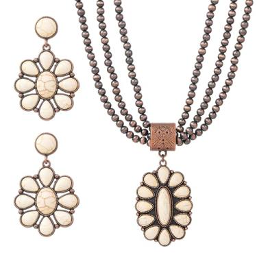 Imagem de KLSURPRISE2 Conjuntos de joias ocidentais para mulheres – Conjunto de colar e brinco turquesa vintage boho cowgirl acessórios joias country presente para ela, Large, Metal, Turquesa