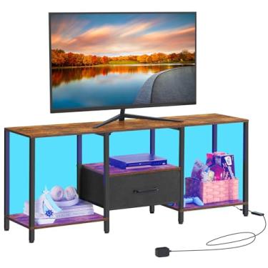 Imagem de LIANTRAL Suporte de TV preto para quarto com armário de armazenamento de TV de até 127 cm, mesa de console de TV pequena com tomadas elétricas, centro de entretenimento de mídia de 114 cm para sala de