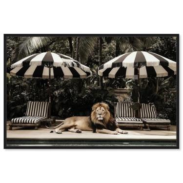 Imagem de Art Remedy Tela de fotografia retrô, 38 cm x 25 cm, moldura preta, luxo do rei da selva