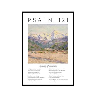 Imagem de Coleção de Salmos das Escrituras Monet Van Gogh Famosa Pintura em Aquarela Impressão Verso da Bíblia Pôster em Tela Decoração de Parede de Casa Cristã (SKU1,8 x 30,5 cm = (20 x 30 cm), Moldura preta)