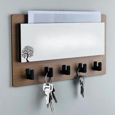 Imagem de Porta-Chaves Decorativo Com 5 Ganchos – Elegante E PráTico, Organiza Facilmente VáRias Chaves(amadeirado com branco)