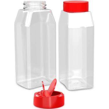 Imagem de Conjunto de 2 potes de tempero – 32 recipientes de armazenamento de plástico de uso geral – com tampa vermelha dupla