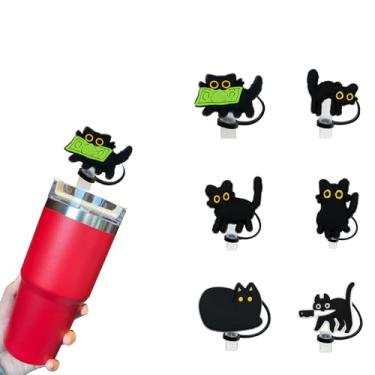 Imagem de 6 peças de cobertura de canudo de silicone reutilizáveis, acessórios para copos Stanley, tampa de palha fofa para canudos Stanley Topper de 10 mm