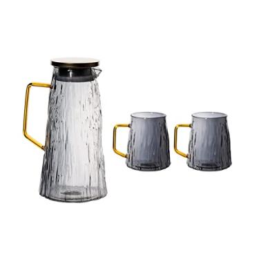 Imagem de Conjunto de chaleira de água de vidro para chá gelado com 2 xícaras de jarro doméstico de grande capacidade com alça para bebidas, chá, água quente e fria, jarro de água fria (cor: C) (C)