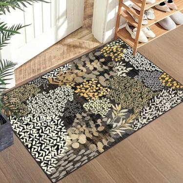 Imagem de DEXDE Tapete de área de 5 x 7,5 cm, tapetes boêmios pequenos, capacho de entrada, interior, lavável na máquina, antiderrapante, abstrato, botânico, folhas, floral, tapete para sala de estar, quarto