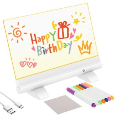 Imagem de Bloco de notas de LED recarregável apagável a seco com suporte para crianças esboçando presente brinquedo para adolescentes 7 marcadores