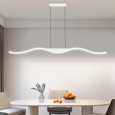 Imagem de Luminária pendente moderna de LED para ilha de cozinha, lustre ondulado preto com intensidade ajustável, luminária de teto para sala de jantar com altura regulável e controle remoto, ideal p
