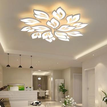 Imagem de Luminária de teto LED com controle remoto, dimerizável, moderna, para sala de estar, com design criativo em formato de flor, ideal para quarto (15 lâmpadas).