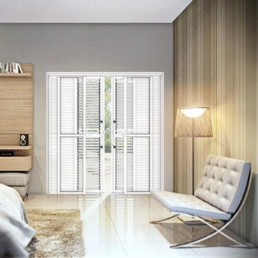 Imagem de Porta de Alumínio Balcão de Correr Central Flex 4 Folhas Móveis 2 Fixas Lucasa Eccellente 214,5cmx200cmx13cm Branco