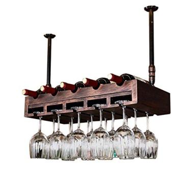 Imagem de Suporte de garrafa de madeira maciça para pendurar para copos de vinho bar armário de vinho simples suporte de cálice suspenso invertido