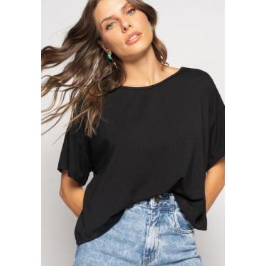 Imagem de Cropped Amplo Manga Curta Malha Preto Salvatore, Preto, P