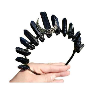 Imagem de Tiara De Cristal Preto Goth Para Noivas Coroa De Corvo Bruxa Wicca Mal