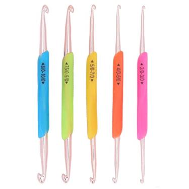 Imagem de Conjunto de ganchos de crochê, agulhas de tricô de alumínio ergonômicas de ponta dupla, alças suaves coloridas para artesanato doméstico, 5 peças